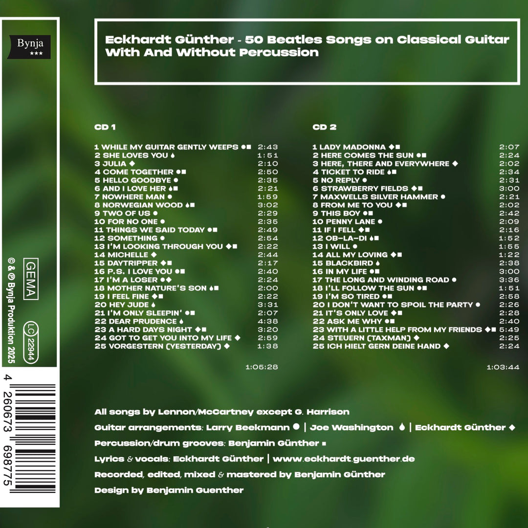 Eckhardt Günther - 50 Beatles Songs on Classical Guitar With And Without Percussion (CD)