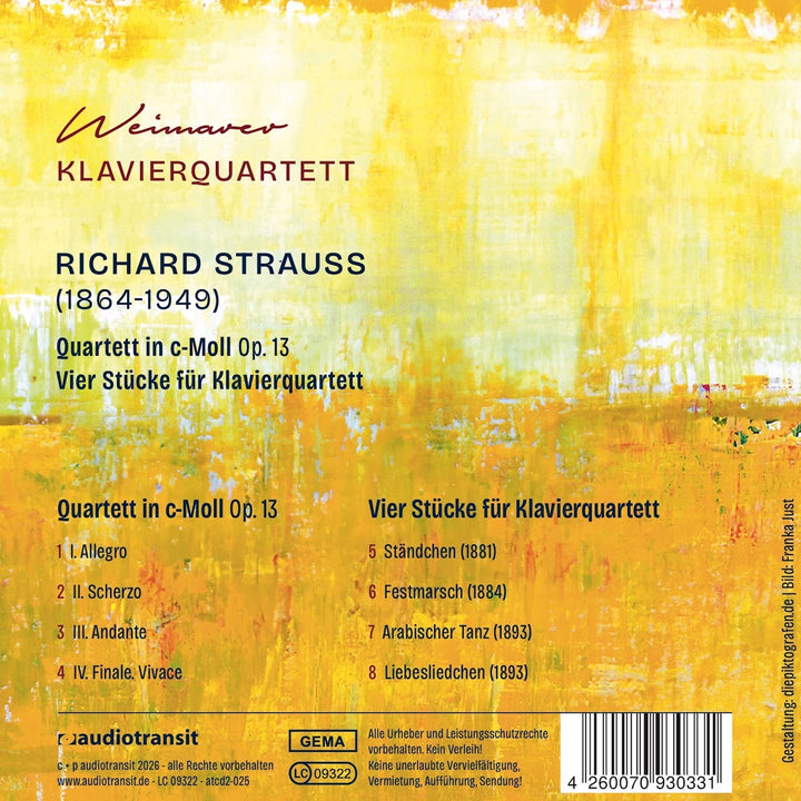 Weimar Piano Quartet - Richard Strauss – Quartet in C minor Op. 13 – Four Pieces for Piano Quartet (CD)